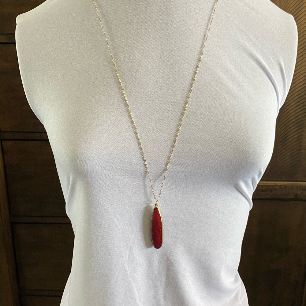 Gold Necklace with Red Stone